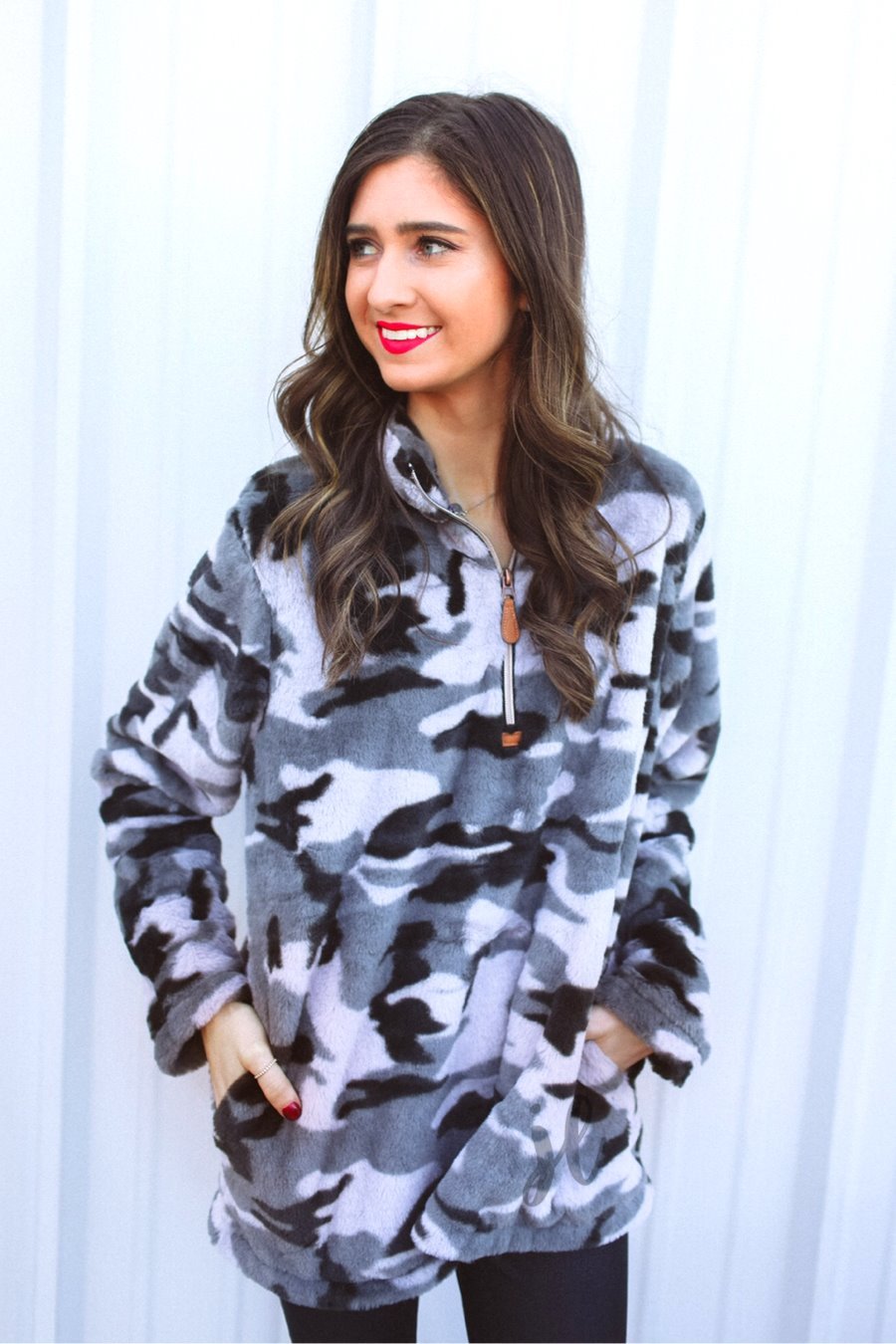 Hunter Grey Camo Faux Fur Pullover