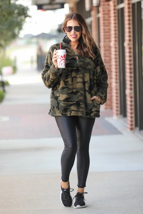 Conner Camo Faux Fur Pullover